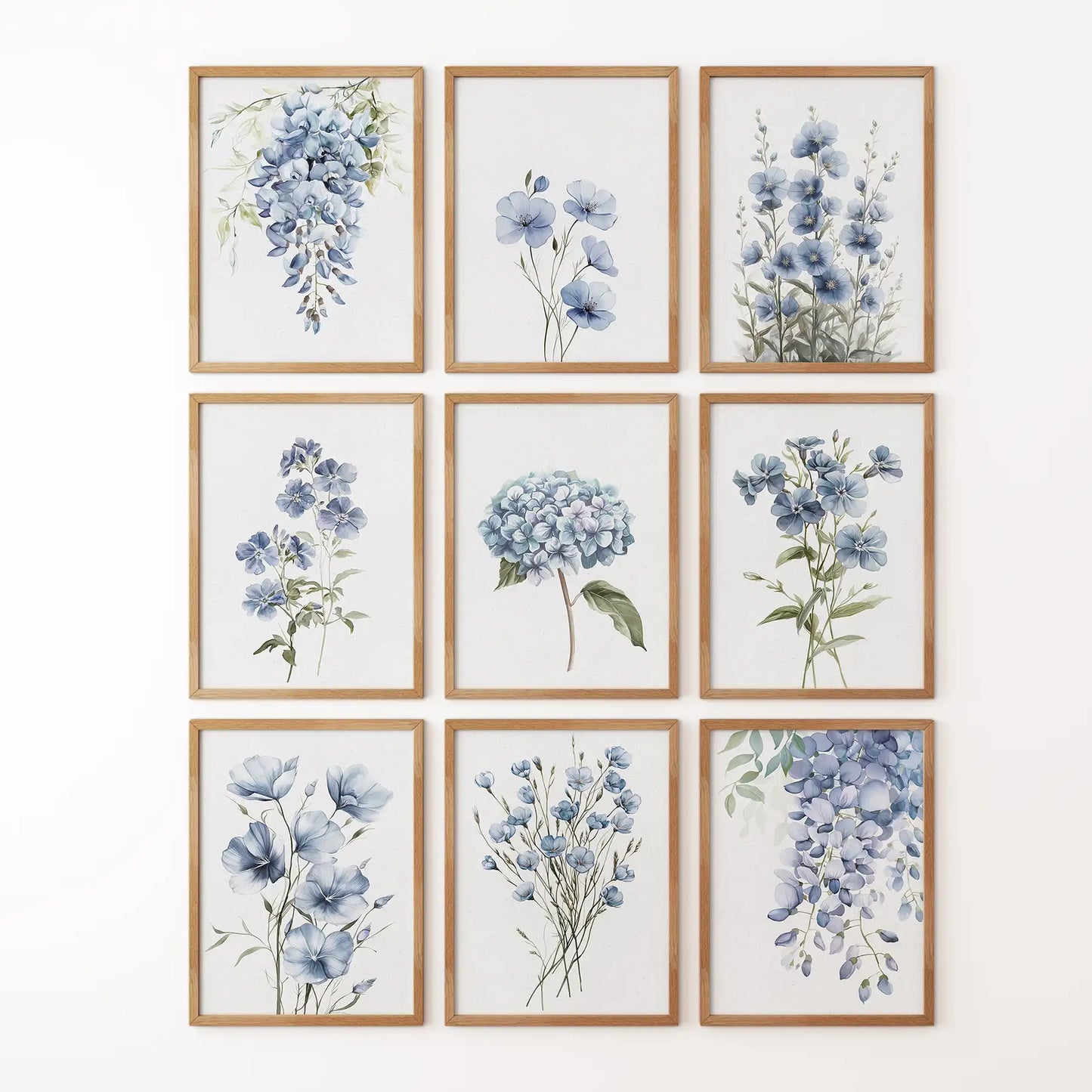 Botanical meadow flowers large prints. Home and living wall decor. Thinwood frames for girly room.