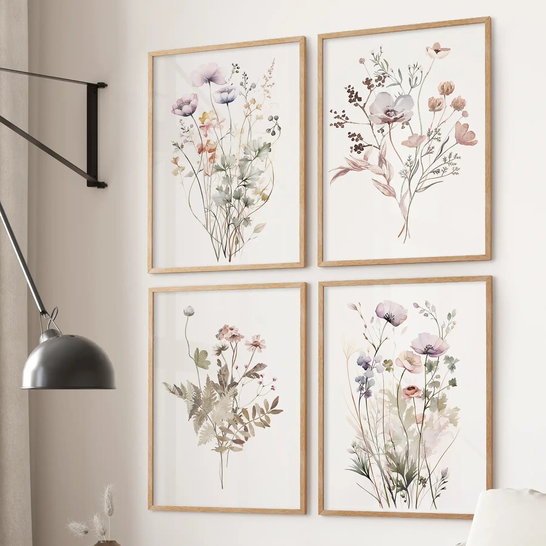 Set of 4 Watercolor Botanical Prints – Wildflower Art for Living Room ...