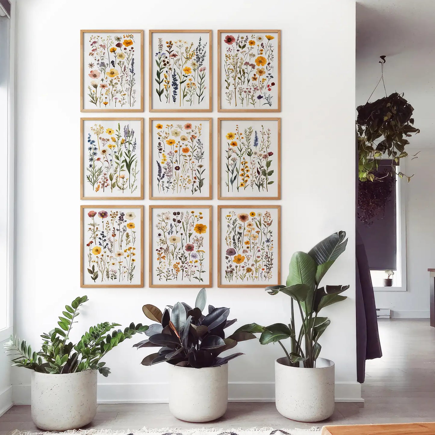 Garden flowers bundle wall art. Summer floral art poster home decor. Thinwood frames for girly room.