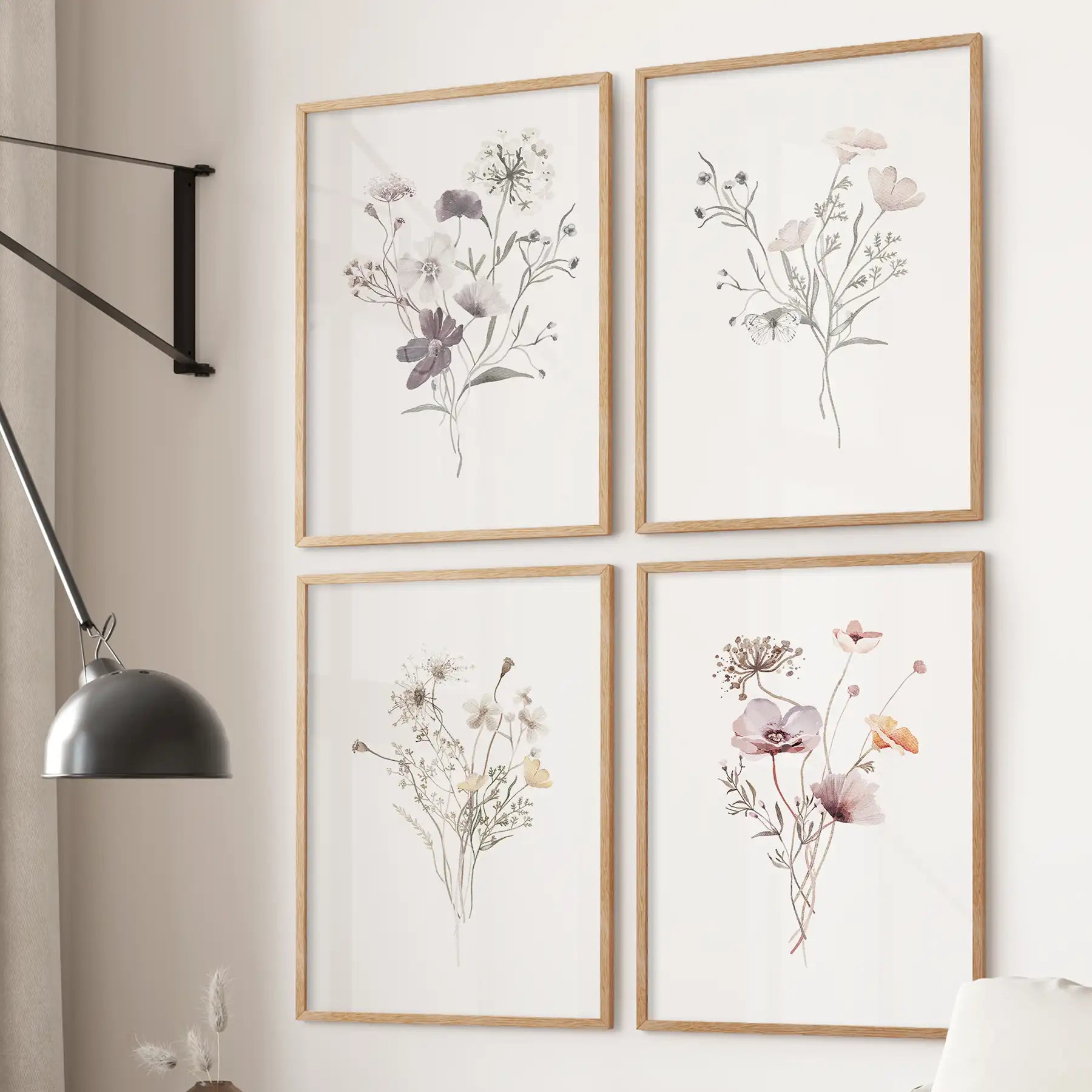 Set of 4 Watercolor Wildflower Prints | Botanical Gallery Wall – Print Sets