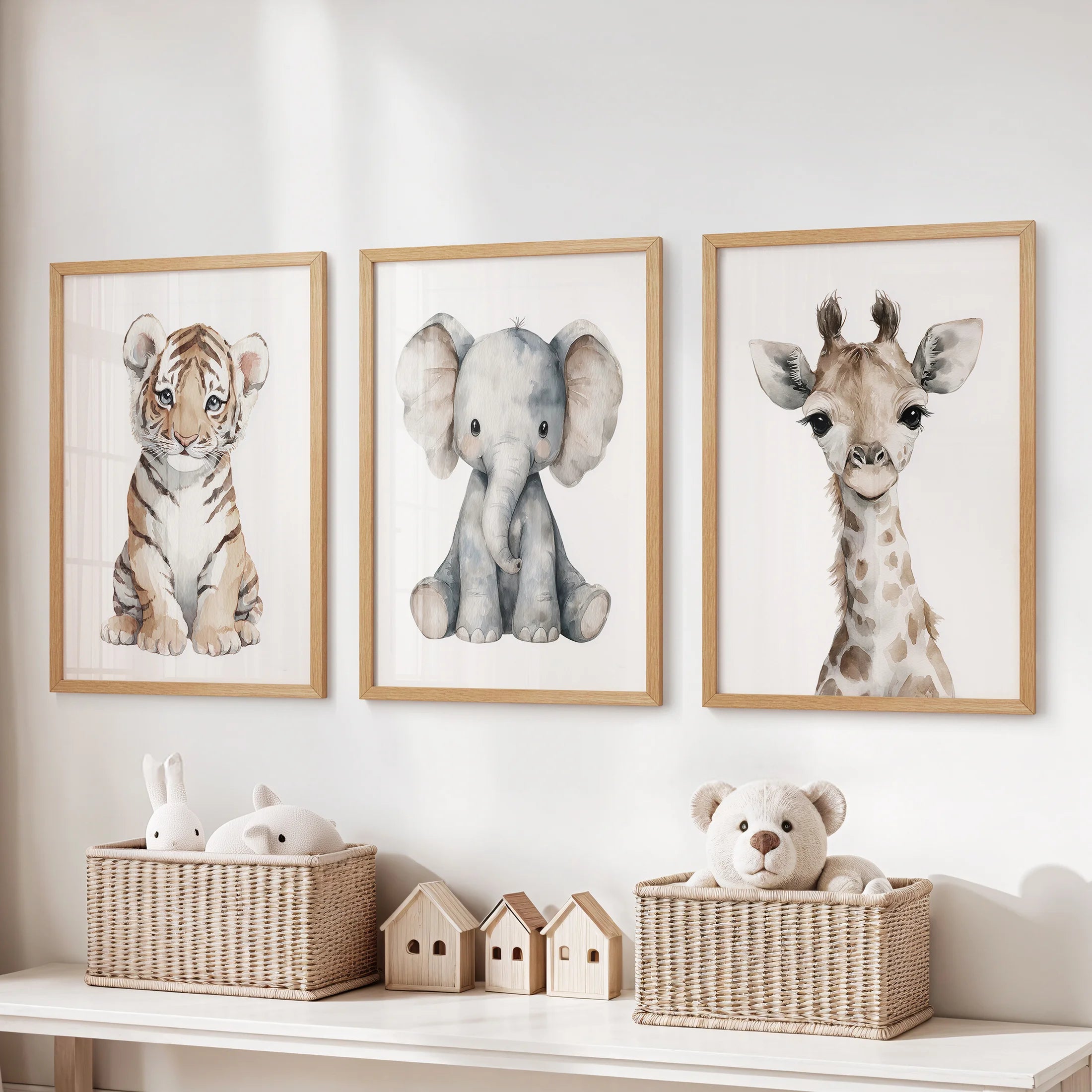 Safari Animal Nursery Prints | Tiger, Elephant, Giraffe Triptych ...