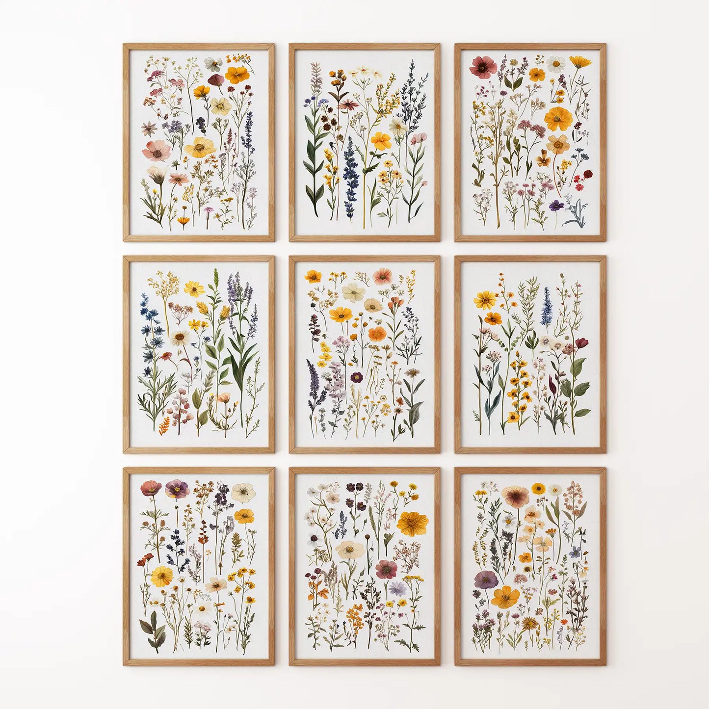 Colorful modern wall art posters. Floral botanical apartment decor. Thinwood frames for living room.