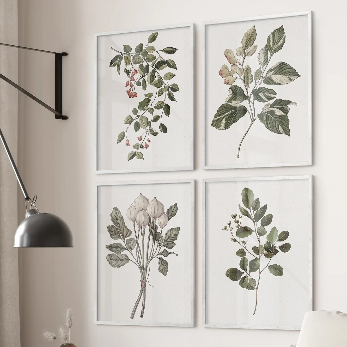 Farmhouse kitchen large wall art. Cotton Flower trendy room decor. White frames for kitchen.