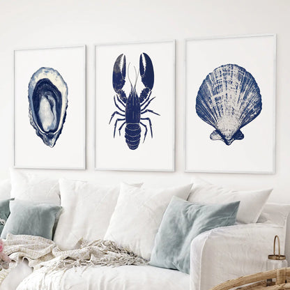 Minimalist nautical watercolor painting. Trendy beachy set of 3 beach house decor. White frames for living room.