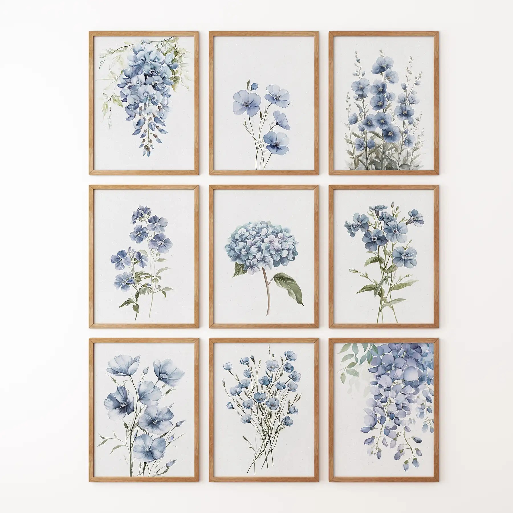 Botanical meadow flowers large prints. Home and living wall decor. Thinwood frames for girly room.