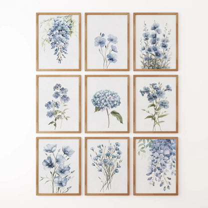 Botanical meadow flowers large prints. Home and living wall decor. Thinwood frames for girly room.