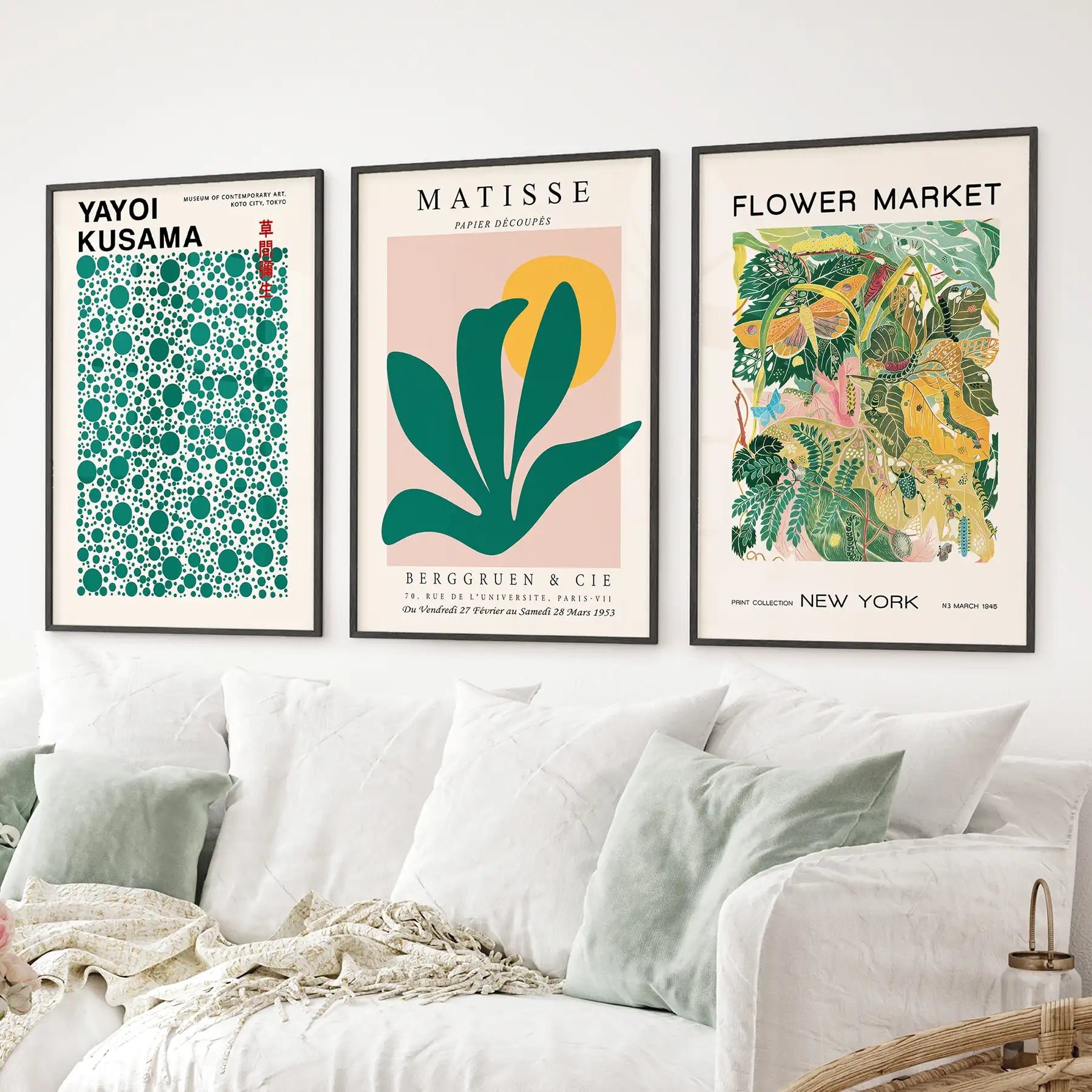 Colorful abstract art set of 3 in black frames, fun decor for apartments