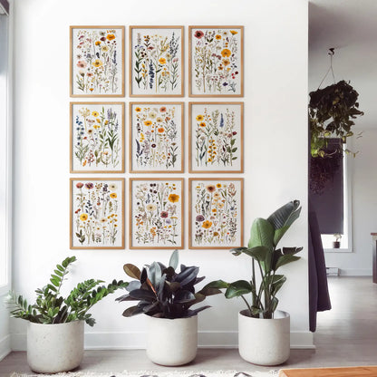 Garden flowers bundle wall art. Summer floral art poster home decor. Thinwood frames for girly room.