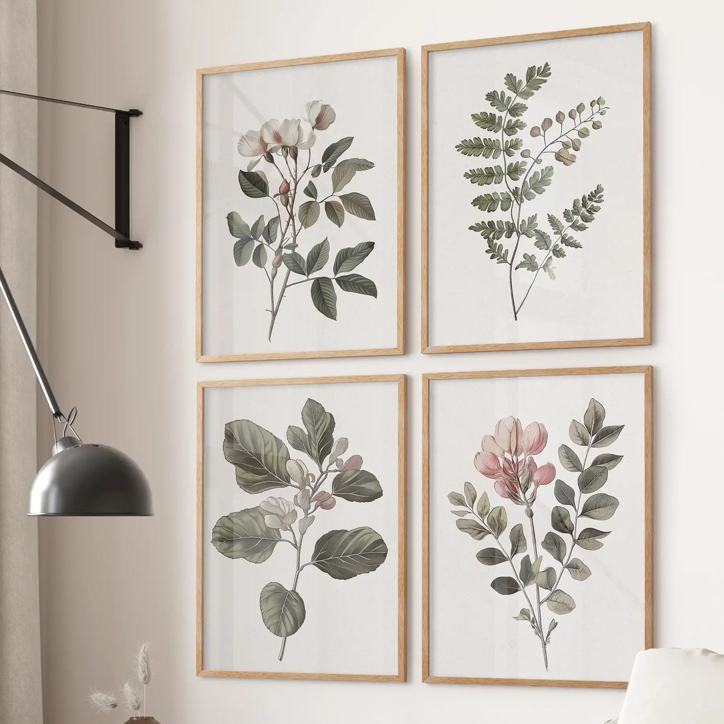 French country farmhouse botany poster. Sydney Parkinson plant set of 4 piece. Thinwood frames for apartment.