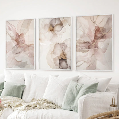 Mid-century inspired shapes in white oak frames, soft abstract wall art set