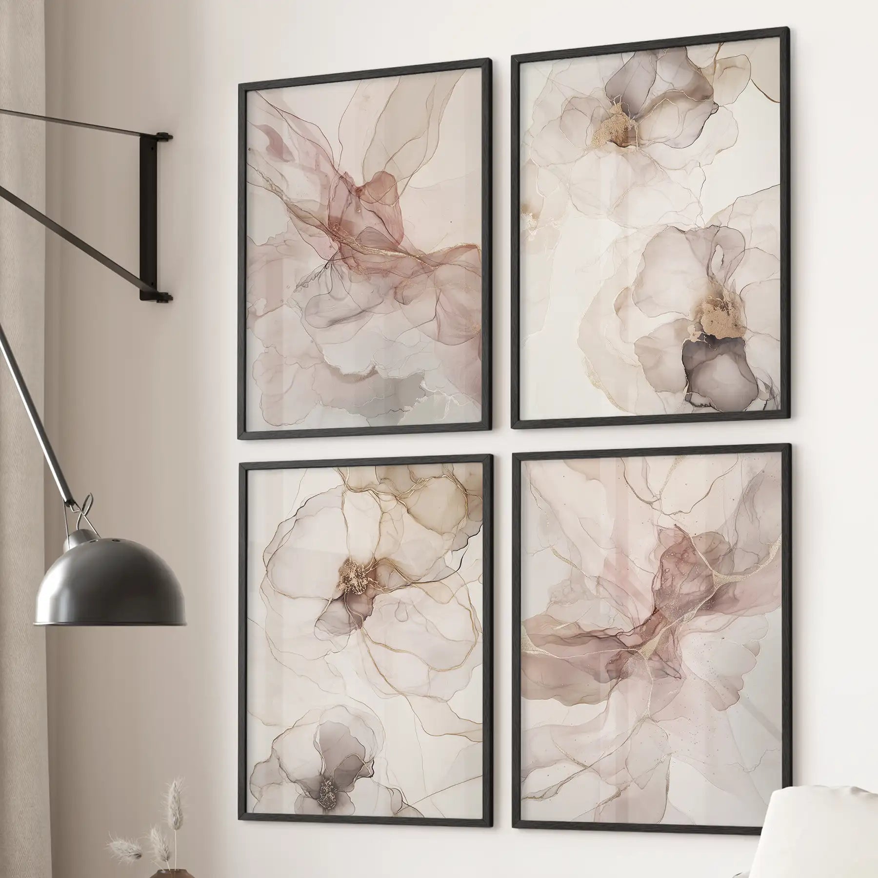 Minimalist poster apartment decor. Glam prints for bedroom or office. Black frame for living room.