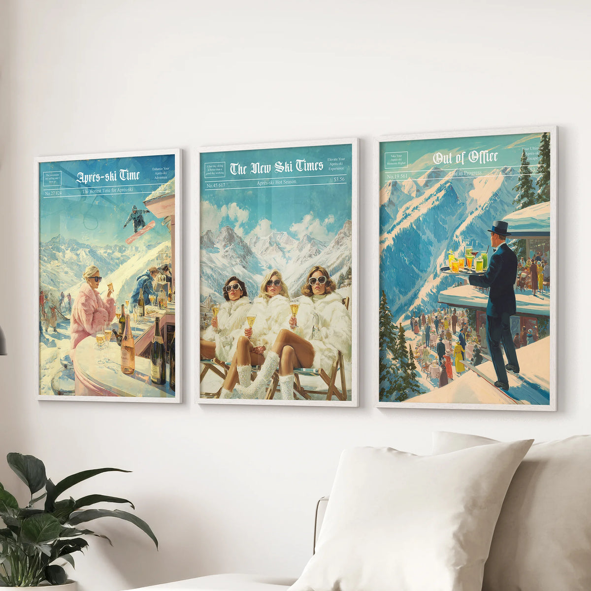 Holiday Chalet Décor | Vintage Après Ski Christmas Wall Art Triptych ...