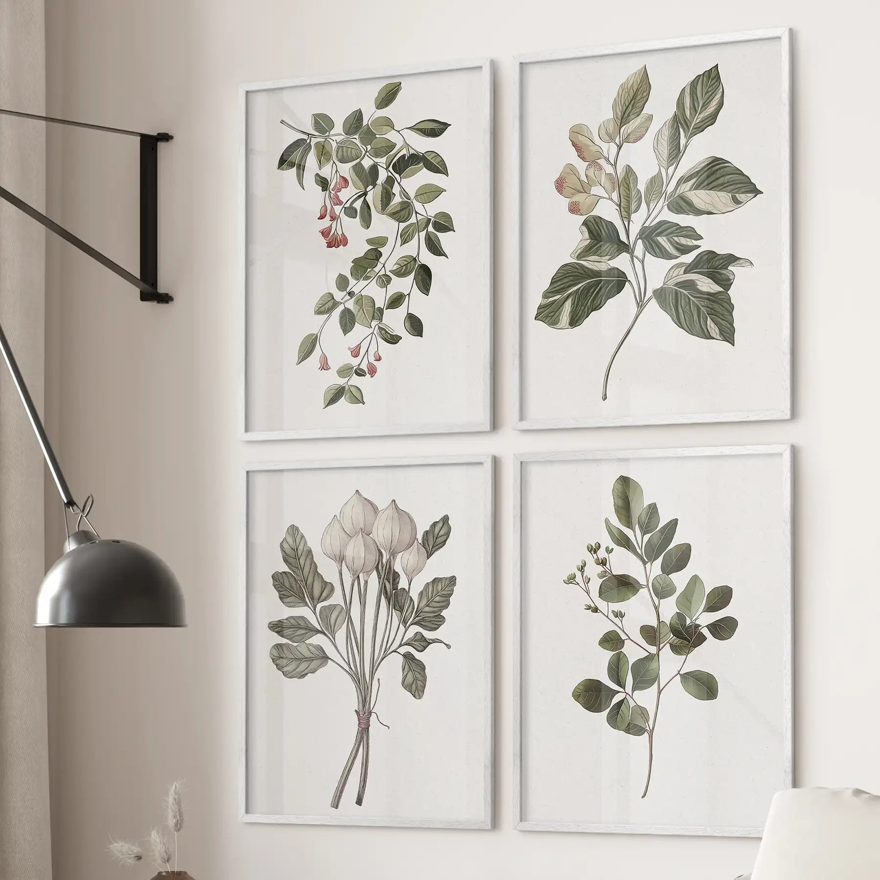 Farmhouse kitchen large wall art. Cotton Flower trendy room decor. White frames for kitchen.