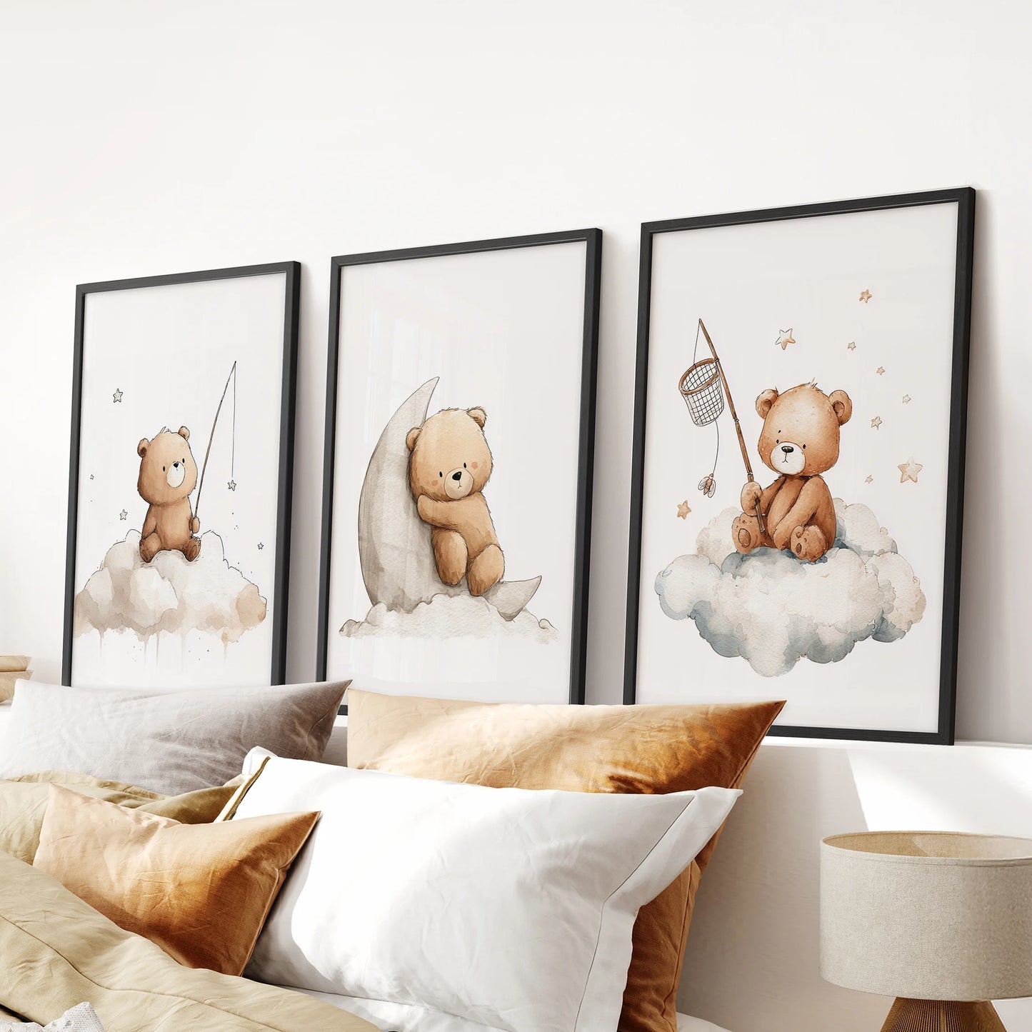 Minimalist bear wall art set perfect for baby’s room or toddler playroom in neutral colors.