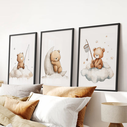 Minimalist bear wall art set perfect for baby’s room or toddler playroom in neutral colors.